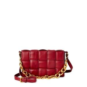 Scoop woven cassette Red Leather Bag with Gold Chain